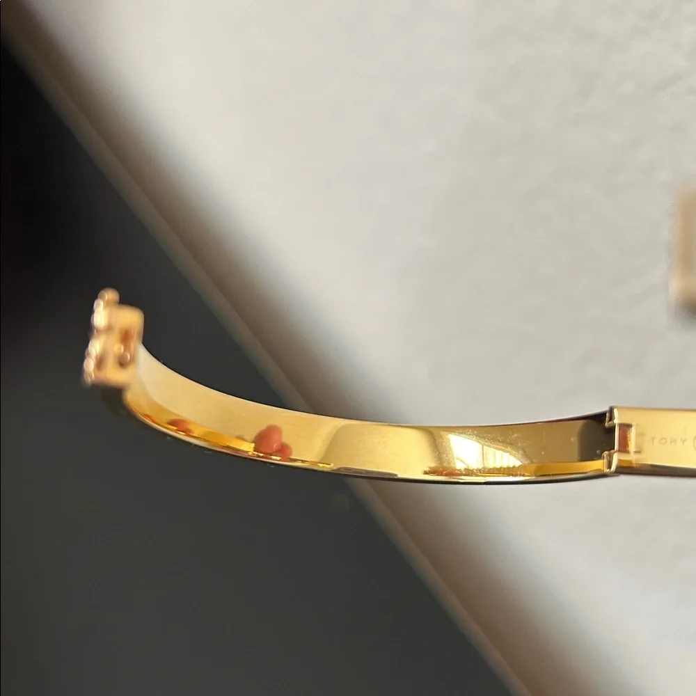 Tory Burch Zebra Print Kira Enamel 7mm Gold Hinge Bracelet Style #153654 NWT
